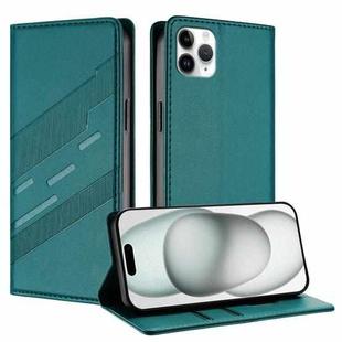 For iPhone 11 Pro Max Embossed Multi-functional Wallet Retro Leather Phone Case(Dark Green)