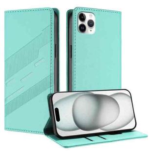 For iPhone 11 Pro Max Embossed Multi-functional Wallet Retro Leather Phone Case(Mint Green)