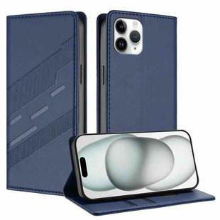 For iPhone 11 Pro Embossed Multi-functional Wallet Retro Leather Phone Case(Dark Blue)