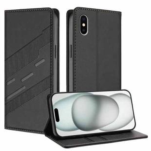 For iPhone XS / X Embossed Multi-functional Wallet Retro Leather Phone Case(Black)
