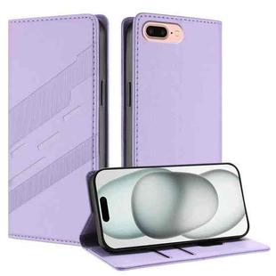 For iPhone 8 Plus / 7 Plus Embossed Multi-functional Wallet Retro Leather Phone Case(Light Purple)