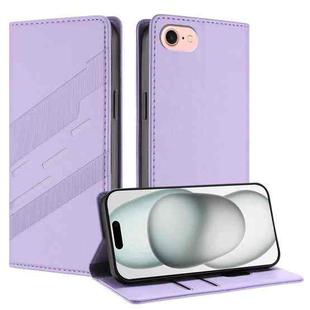 For iPhone SE 2022 / 2020 / 8 / 7 Embossed Multi-functional Wallet Retro Leather Phone Case(Light Purple)