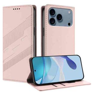 For iPhone 17 Pro Max Embossed Multi-functional Wallet Retro Leather Phone Case(Pink)