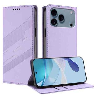 For iPhone 17 Pro Max Embossed Multi-functional Wallet Retro Leather Phone Case(Light Purple)