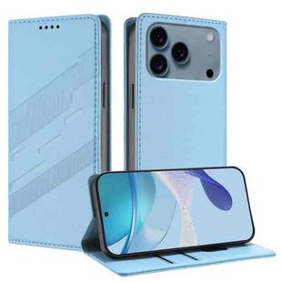 For iPhone 17 Pro Max Embossed Multi-functional Wallet Retro Leather Phone Case(Light Blue)