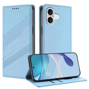 For iPhone 17 Embossed Multi-functional Wallet Retro Leather Phone Case(Light Blue)