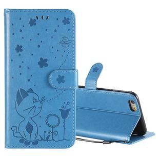 For iPhone 6 Plus Cat Bee Embossing Pattern Shockproof Horizontal Flip Leather Case with Holder & Card Slots & Wallet(Blue)