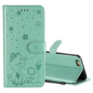 For iPhone 6 Plus Cat Bee Embossing Pattern Shockproof Horizontal Flip Leather Case with Holder & Card Slots & Wallet(Green)