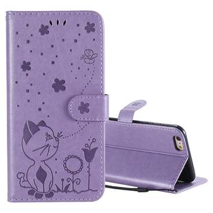 For iPhone 6 Plus Cat Bee Embossing Pattern Shockproof Horizontal Flip Leather Case with Holder & Card Slots & Wallet(Purple)