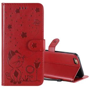 For iPhone 6 Plus Cat Bee Embossing Pattern Shockproof Horizontal Flip Leather Case with Holder & Card Slots & Wallet(Red)