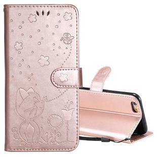 For iPhone 6 Cat Bee Embossing Pattern Shockproof Horizontal Flip Leather Case with Holder & Card Slots & Wallet(Rose Gold)