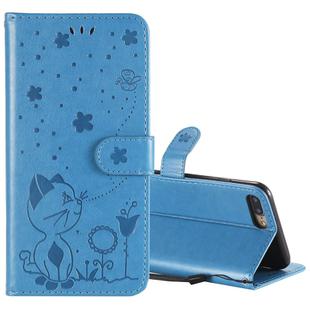 For iPhone 8 Plus / 7 Plus Cat Bee Embossing Pattern Shockproof Horizontal Flip Leather Case with Holder & Card Slots & Wallet(Blue)