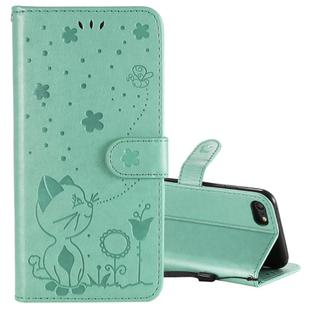 For iPhone SE 2022 / SE 2020 / 8 / 7 Cat Bee Embossing Pattern Shockproof Horizontal Flip Leather Case with Holder & Card Slots & Wallet(Green)