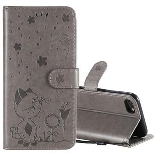 For iPhone SE 2022 / SE 2020 / 8 / 7 Cat Bee Embossing Pattern Shockproof Horizontal Flip Leather Case with Holder & Card Slots & Wallet(Grey)