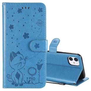 For iPhone 11 Cat Bee Embossing Pattern Shockproof Horizontal Flip Leather Case with Holder & Card Slots & Wallet(Blue)