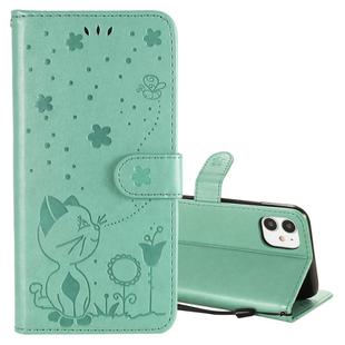 For iPhone 11 Cat Bee Embossing Pattern Shockproof Horizontal Flip Leather Case with Holder & Card Slots & Wallet(Green)