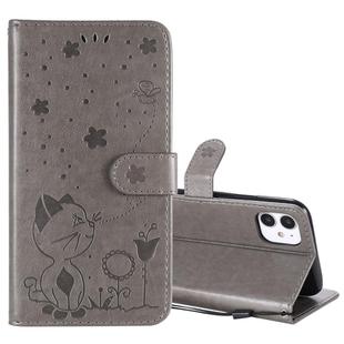 For iPhone 11 Cat Bee Embossing Pattern Shockproof Horizontal Flip Leather Case with Holder & Card Slots & Wallet(Grey)