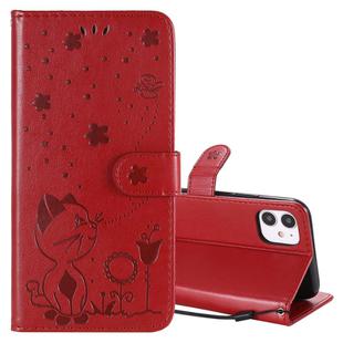 For iPhone 11 Cat Bee Embossing Pattern Shockproof Horizontal Flip Leather Case with Holder & Card Slots & Wallet(Red)