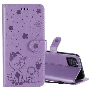 For iPhone 11 Pro Cat Bee Embossing Pattern Shockproof Horizontal Flip Leather Case with Holder & Card Slots & Wallet(Purple)