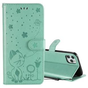 For iPhone 11 Pro Max Cat Bee Embossing Pattern Shockproof Horizontal Flip Leather Case with Holder & Card Slots & Wallet(Green)