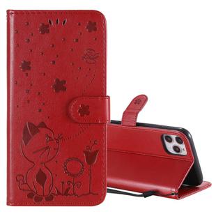 For iPhone 11 Pro Max Cat Bee Embossing Pattern Shockproof Horizontal Flip Leather Case with Holder & Card Slots & Wallet(Red)