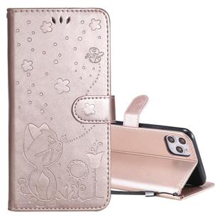 For iPhone 11 Pro Max Cat Bee Embossing Pattern Shockproof Horizontal Flip Leather Case with Holder & Card Slots & Wallet(Rose Gold)