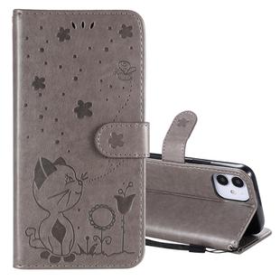 For iPhone 12 mini Cat Bee Embossing Pattern Shockproof Horizontal Flip Leather Case with Holder & Card Slots & Wallet(Grey)