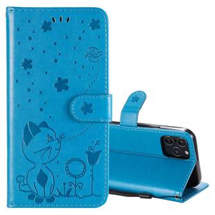 For iPhone 12 / 12 Pro Cat Bee Embossing Pattern Shockproof Horizontal Flip Leather Case with Holder & Card Slots & Wallet(Blue)