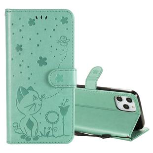 For iPhone 12 Pro Max Cat Bee Embossing Pattern Shockproof Horizontal Flip Leather Case with Holder & Card Slots & Wallet(Green)