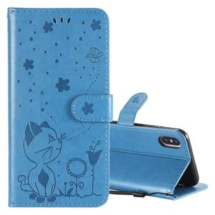 For iPhone X / XS Cat Bee Embossing Pattern Shockproof Horizontal Flip Leather Case with Holder & Card Slots & Wallet(Blue)