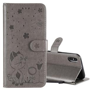 For iPhone X / XS Cat Bee Embossing Pattern Shockproof Horizontal Flip Leather Case with Holder & Card Slots & Wallet(Grey)