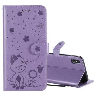 For iPhone XS Max Cat Bee Embossing Pattern Shockproof Horizontal Flip Leather Case with Holder & Card Slots & Wallet(Purple)