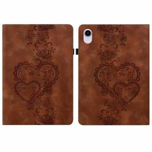 For iPad mini 6 / mini 2024 Love Hearts Embossed Leather Smart Tablet Case(Brown)