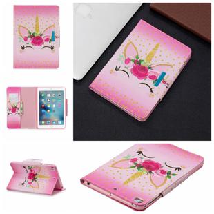 For iPad Mini / Mini 2 / Mini 3 / Mini 4  Painted Pattern Horizontal Flip Leather Case with Holder & Card Slots & Wallet(Unicorn with flowers)