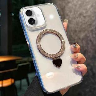 For iPhone 16 Love Glitter Powder MagSafe Holder Phone Case with Lens Film(Gold)