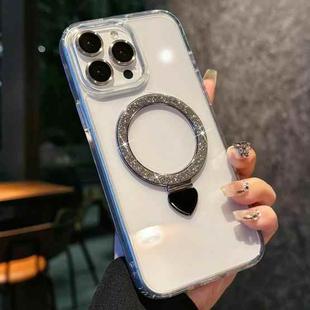For iPhone 15 Pro Max Love Glitter Powder MagSafe Holder Phone Case with Lens Film(Black)