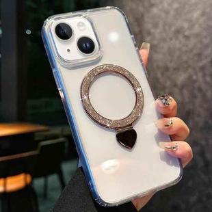 For iPhone 15 Love Glitter Powder MagSafe Holder Phone Case with Lens Film(Gold)