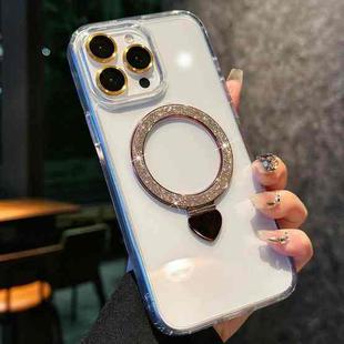 For iPhone 13 Pro Max Love Glitter Powder MagSafe Holder Phone Case with Lens Film(Gold)