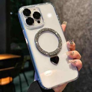 For iPhone 13 Pro Max Love Glitter Powder MagSafe Holder Phone Case with Lens Film(Silver)