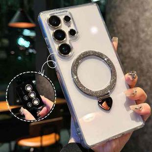 For Samsung Galaxy S25 Ultra 5G Love Glitter Powder MagSafe Holder Phone Case with Lens Film(Black)