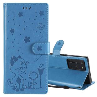 For Samsung Galaxy Note 20 Ultra Cat Bee Embossing Pattern Shockproof Horizontal Flip Leather Case with Holder & Card Slots & Wallet(Blue)