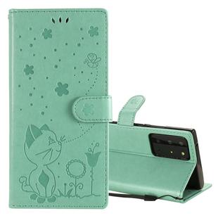For Samsung Galaxy Note 20 Ultra Cat Bee Embossing Pattern Shockproof Horizontal Flip Leather Case with Holder & Card Slots & Wallet(Green)