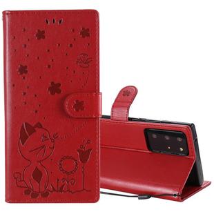 For Samsung Galaxy Note 20 Ultra Cat Bee Embossing Pattern Shockproof Horizontal Flip Leather Case with Holder & Card Slots & Wallet(Red)