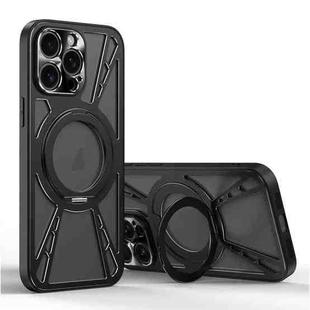 For iPhone 13 Pro Max Cooling Hollow Metal Holder MagSafe Phone Case(Black)