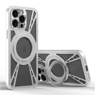 For iPhone 13 Pro Max Cooling Hollow Metal Holder MagSafe Phone Case(Silver)