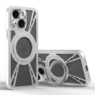 For iPhone 14 Cooling Hollow Metal Holder MagSafe Phone Case(Silver)