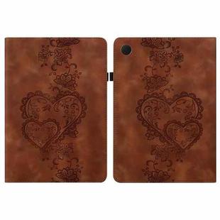 For Samsung Galaxy Tab A9+ Love Hearts Embossed Leather Tablet Case(Brown)