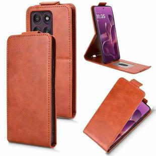 For Motorola Edge 60 Pro Magnetic Vertical Flip Leather Phone Case with Buckle(Brown)