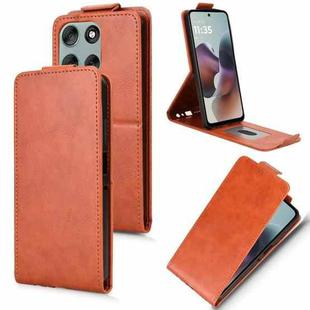 For Motorola Moto G66j 5G Magnetic Vertical Flip Leather Phone Case with Buckle(Brown)