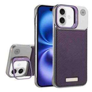 For iPhone 16 Plus Frameless Carbon Fiber Holder PC MagSafe Phone Case(Purple)